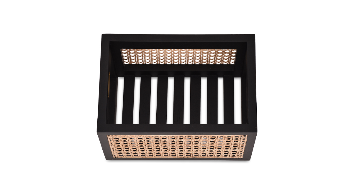 Buy cane work storage baskets online - Lap & Dado furniture studio - Suri rattan and wood storage baskets, display baskets for home decor
