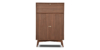 Buy wood furniture online - Buy Bar cabinet online crafted with quality materials - Lap & Dado furniture, contemporary mid-century modern design, Derry bar cabinet in teak veneer with solid teak wood legs for your living or dining room