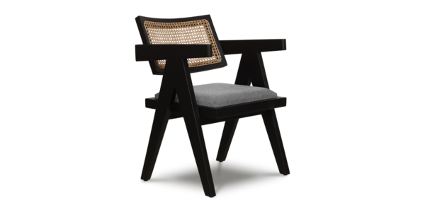 Lyon Oak and Rattan Armchair - Black Finish