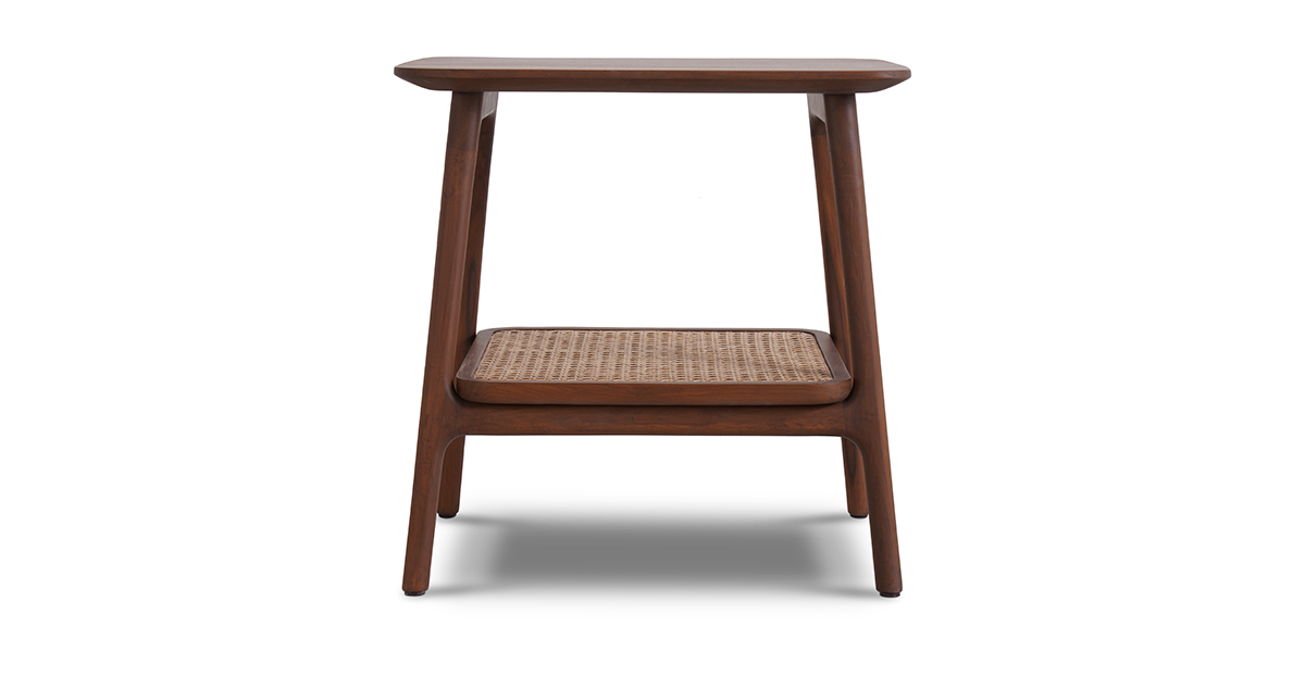 Cavan Teak Side Table with Rattan Shelf 1