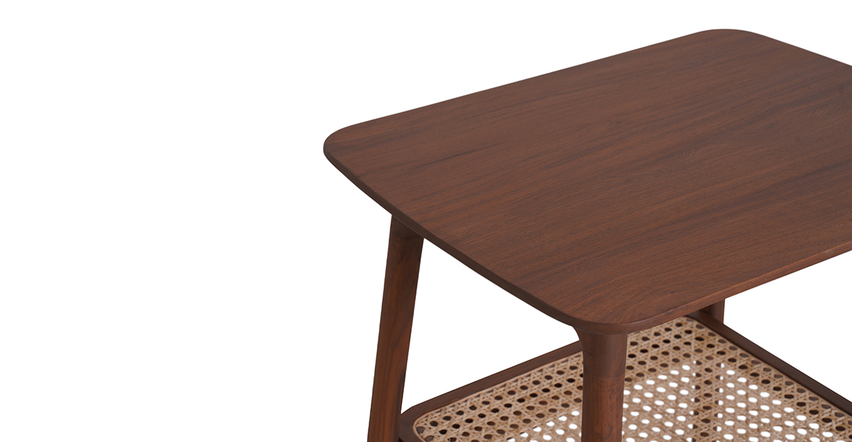 Cavan Teak Side Table with Rattan Shelf 4
