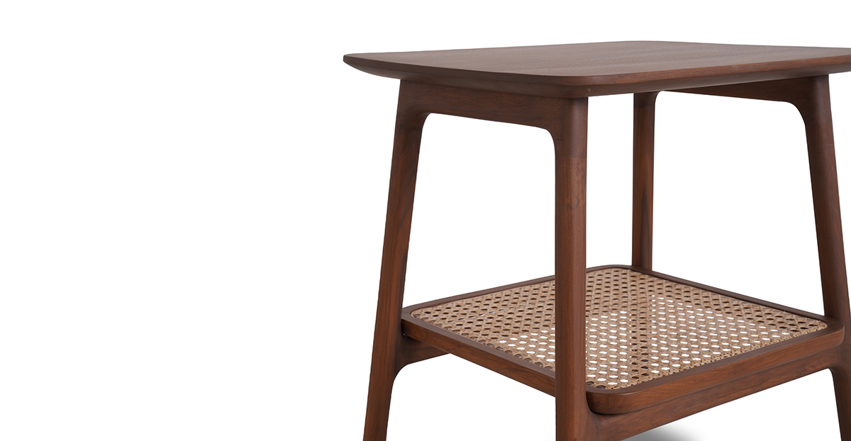 Cavan Teak Side Table with Rattan Shelf 5