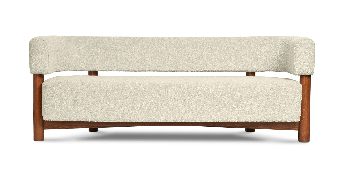 Lap and Dado Aveta Oak Boucle Sofa Teak Finish - Ovis Ivory 1