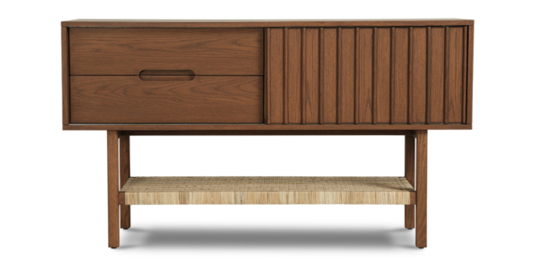 Dali Oak Console with Rattan Base - Teak Finish